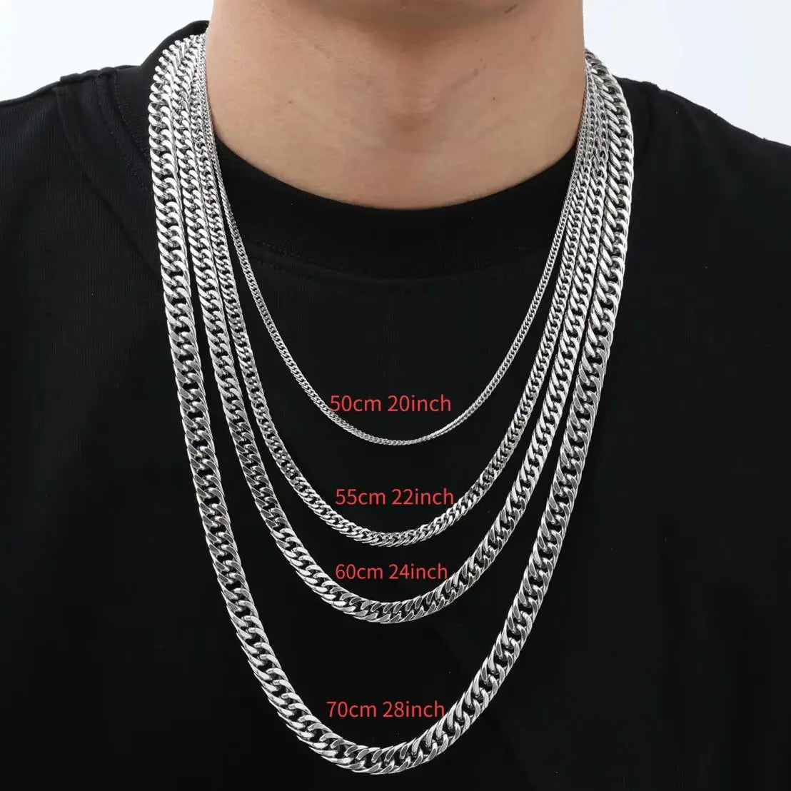 Men's Chunky Miami Cuban Chain Necklace | Vintage Punk Hip Hop Stainless Steel Link C lifestyle view