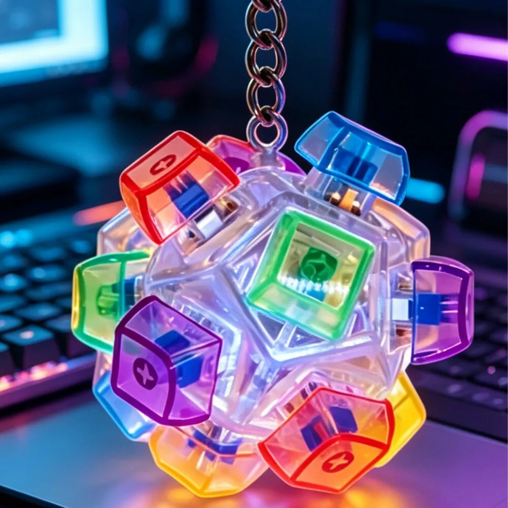 LED Keyboard Keychain Fidget Toys Crystal Clicker Sensory Toy for Stress Relief Key additional angle