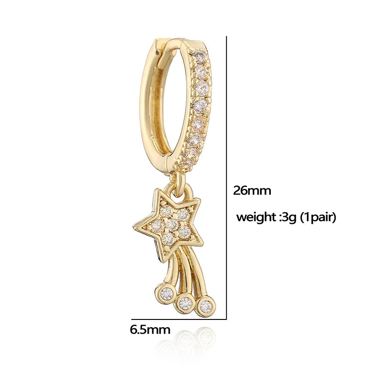 18K Gold Plated Brass Meteorite Sun Star Shaped Small Charm Pendant Earrings Copper Zirc detail view