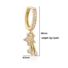 18K Gold Plated Brass Meteorite Sun Star Shaped Small Charm Pendant Earrings Copper Zirc detail view