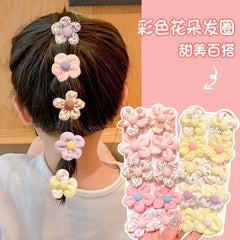 10Pcs/Set New Baby Girl Cute Colorful Flower Hair Bands Ponytail Holder Chilren Soft Scrunchies Rubb