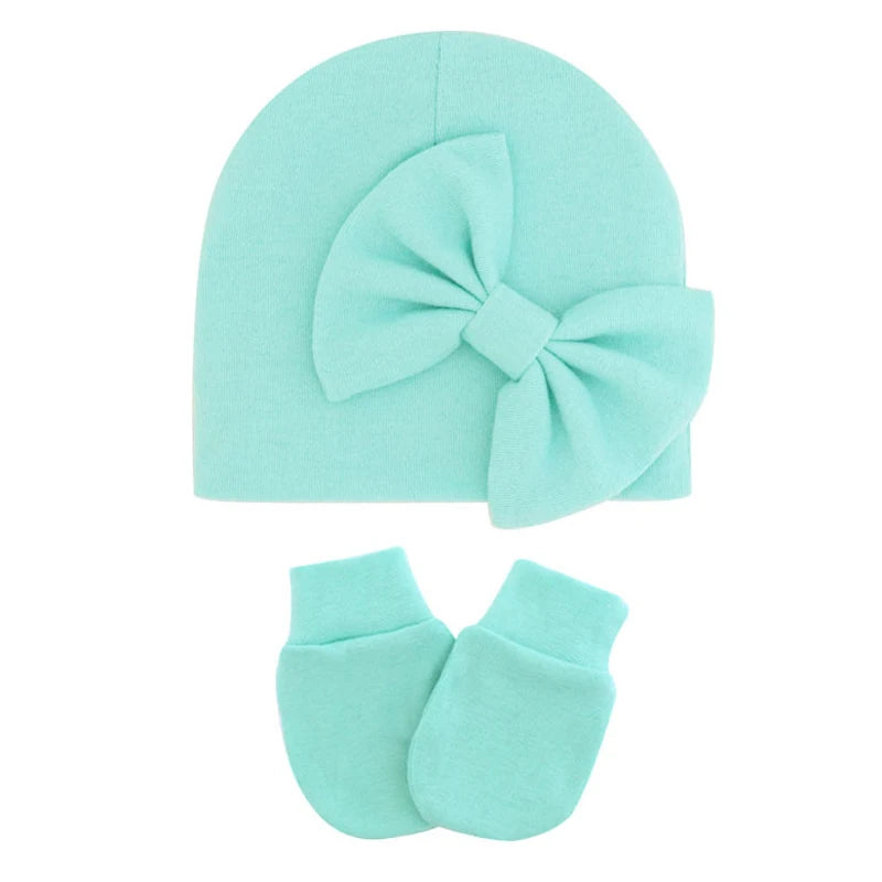 Newborn Baby Girl Hat and Gloves Set | Cotton Beanie for Infant Toddler additional angle