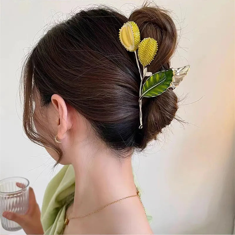 New Sweet Flower Durian Hair Claw Clip Ponytail Grab Hair Clips Shark Clip Woman Hair alternate view