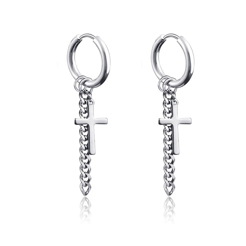 1 Pairs Fashion Punk Gothic Stainless Steel Drop Earrings Studs for Women Men Gothic Str detail view
