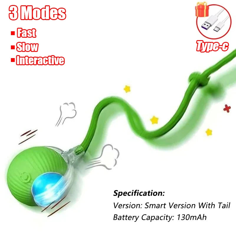 New Cat Interactive Ball Toy Automatic Rolling Ball Faux Tail Rechargeable Smart Pet E close-up view