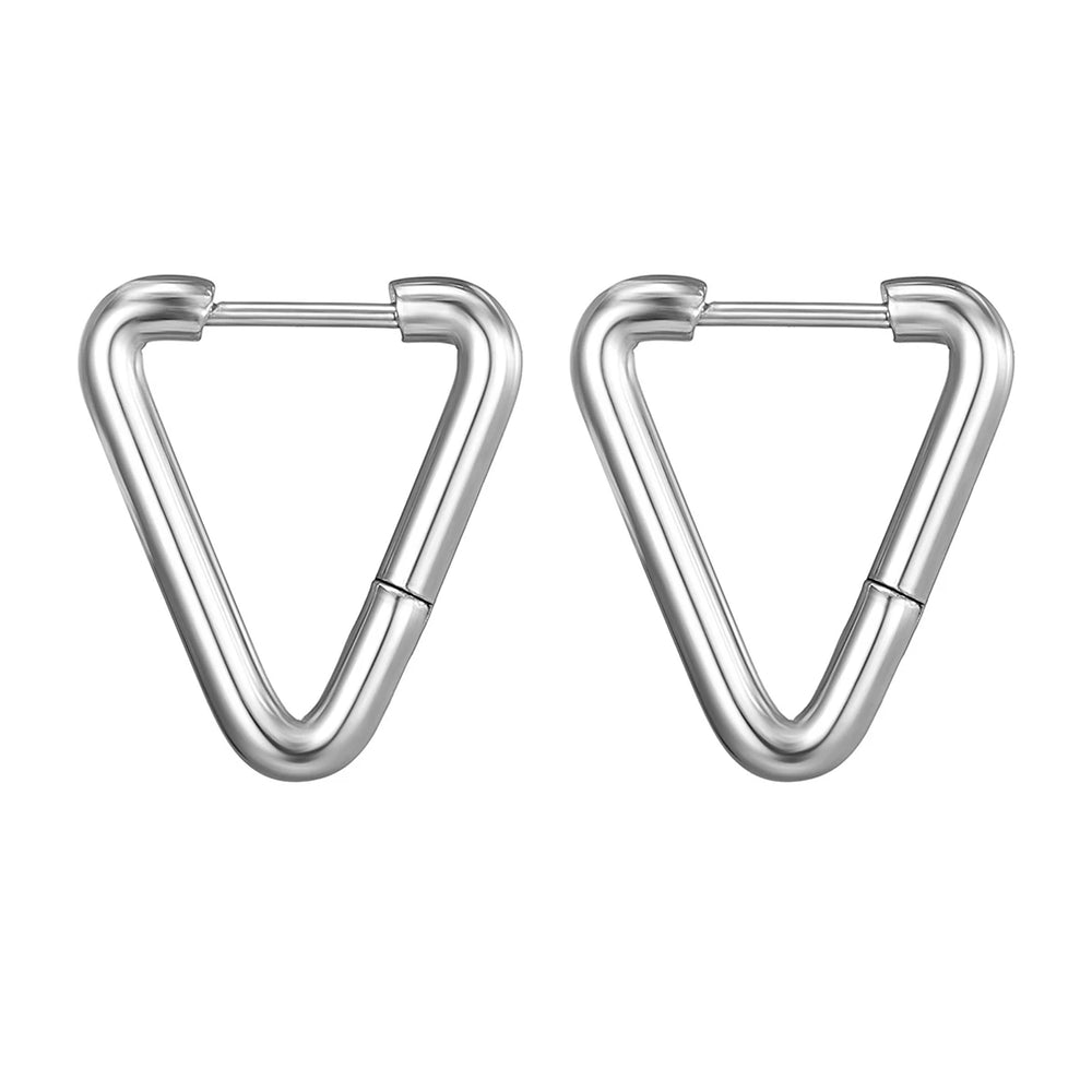 2pcs/1Pairs Stainless Steel Women Men Ear Stud Triangle Heart Star Circle Hoop Earring close-up view