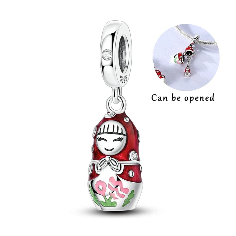 New 925 Sterling Silver Openable Charm Beads Matryoshka Mummy Easter Egg Whale Pend additional angle