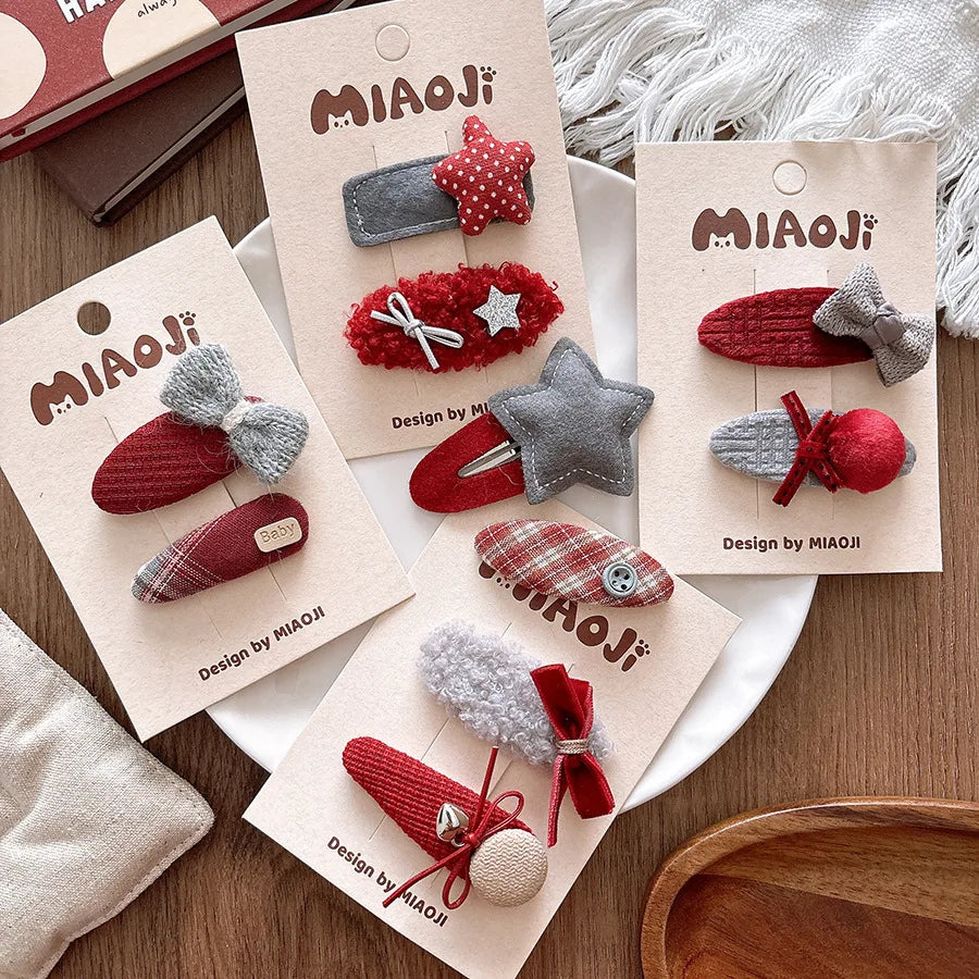 2025 New Year Cute Red Bow Hairpins Children Girls Kid Hair Clips Pin Barrettes Accessories Hairclip