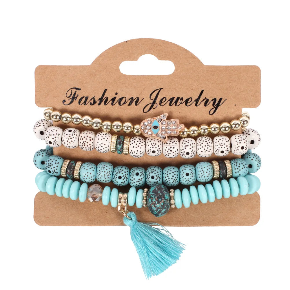 Bohemian Handmade Beads Bracelet Set For Women Summer Colorful Beaded Chain Bangle Gi lifestyle view