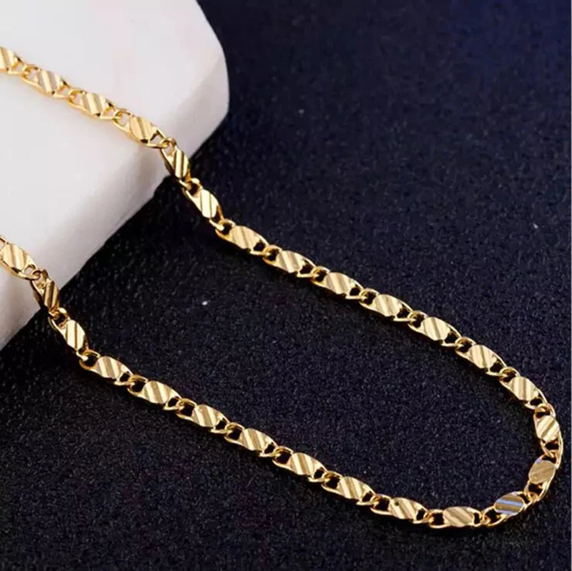Fashion 18k Gold Necklace 2MM 16/18/20/22/24/26/28/30 Inch Side Chain Necklace For Wo alternate view
