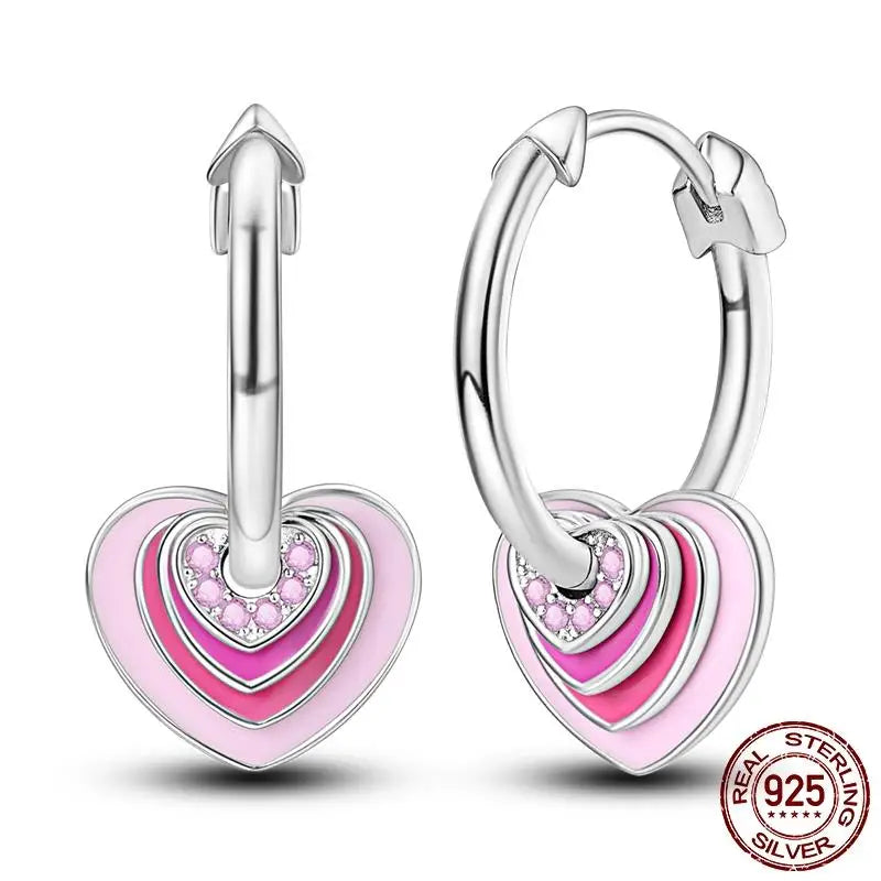 Luminous Shell Women Earrings Original 925 Sterling Silver Pave CZ Star Moon Hoop Earr close-up view