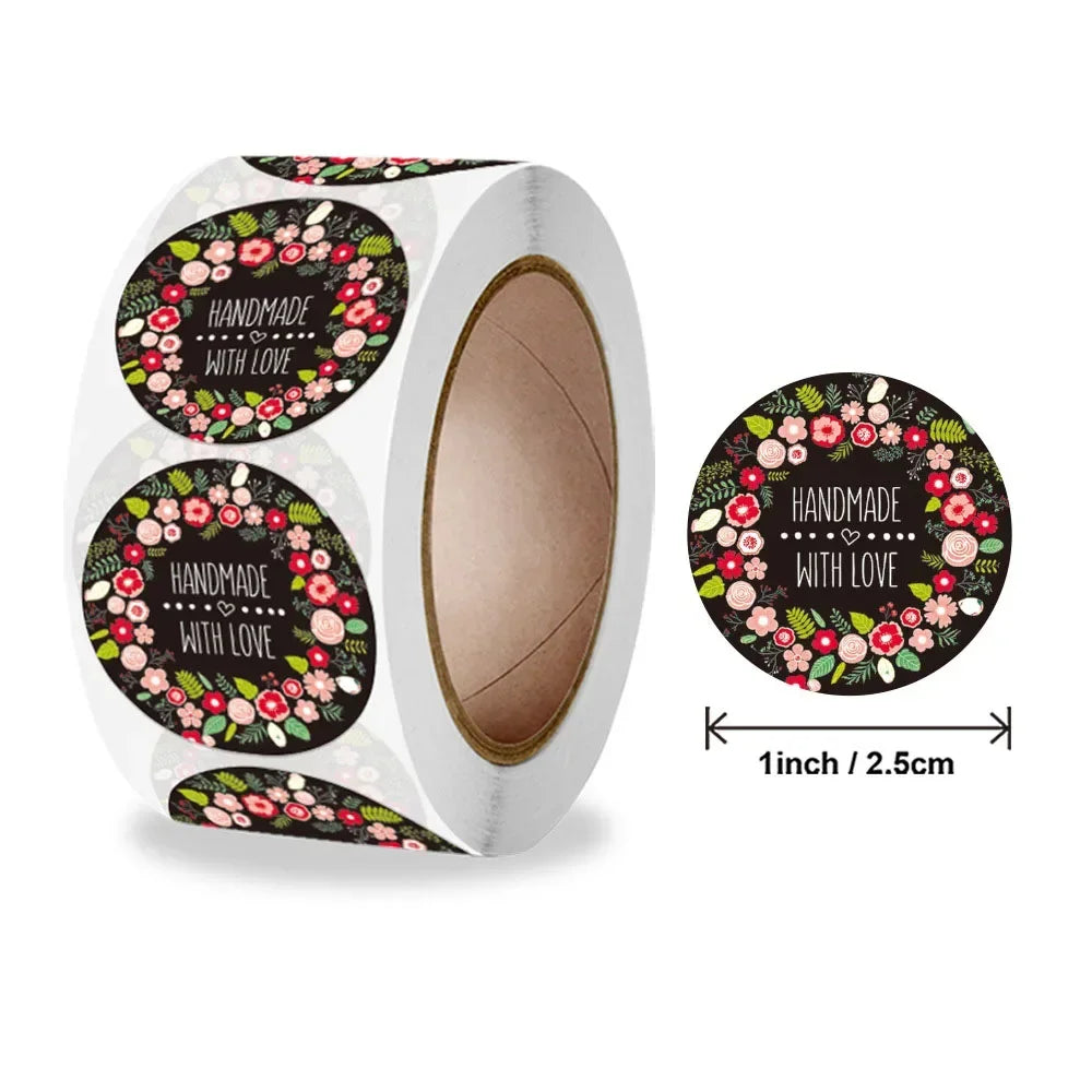 500pcs handmade with Love Stickers Baking label wedding sticker party label decoration close-up view