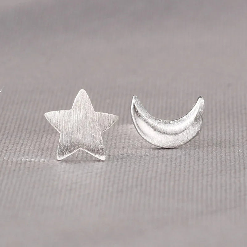 925 Silver Needles Lovely Mini Stud Earrings Women Cute Heart Star Moon Daisy Christma close-up view