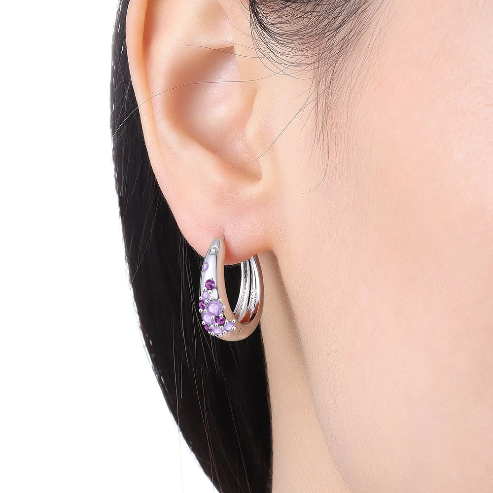 PANPOKI S925 Sterling Silver Purple Zircon Series Earrings Hoop Earrings For Women Jewel detail view