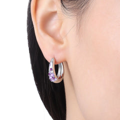 PANPOKI S925 Sterling Silver Purple Zircon Series Earrings Hoop Earrings For Women Jewel detail view