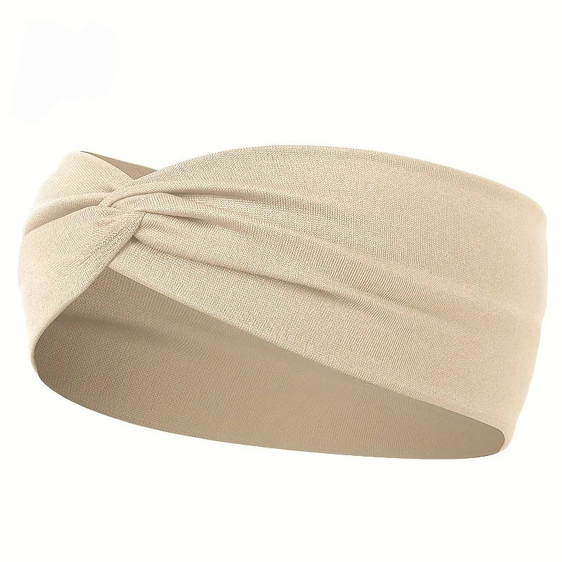 Solid Color Knotted Hairband Elastic Wide Headband Women Unisex Sports Yoga Running Cr close-up view