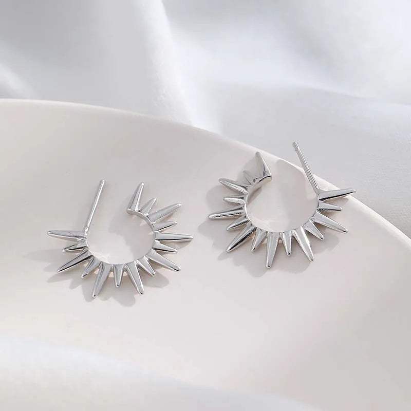 Punk Exaggerated Gold Colour Sun Shape Stud Earrings for Women Hip Hop Rock Metal Irregu detail view