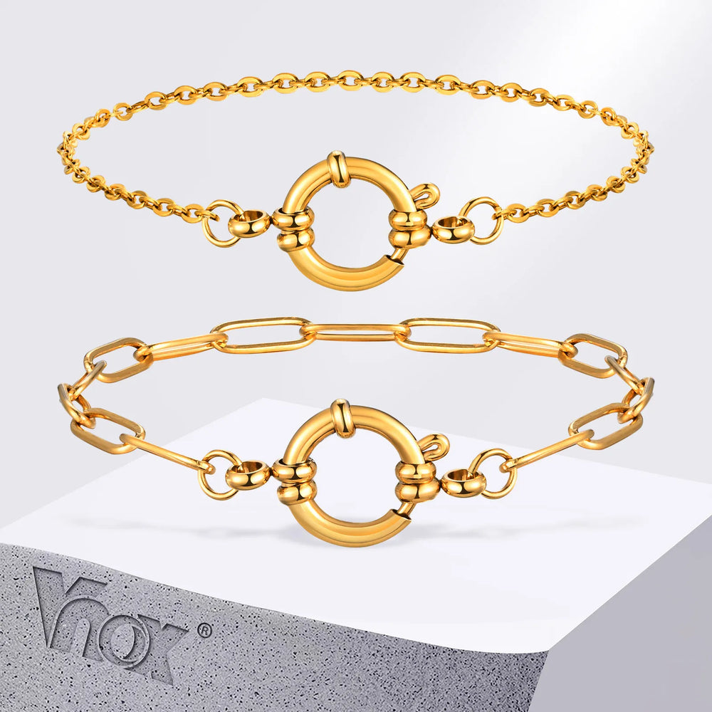 Vnox Square Chain Bracelet | Gold Stainless Steel Round Bubble Link Jewelry for Women