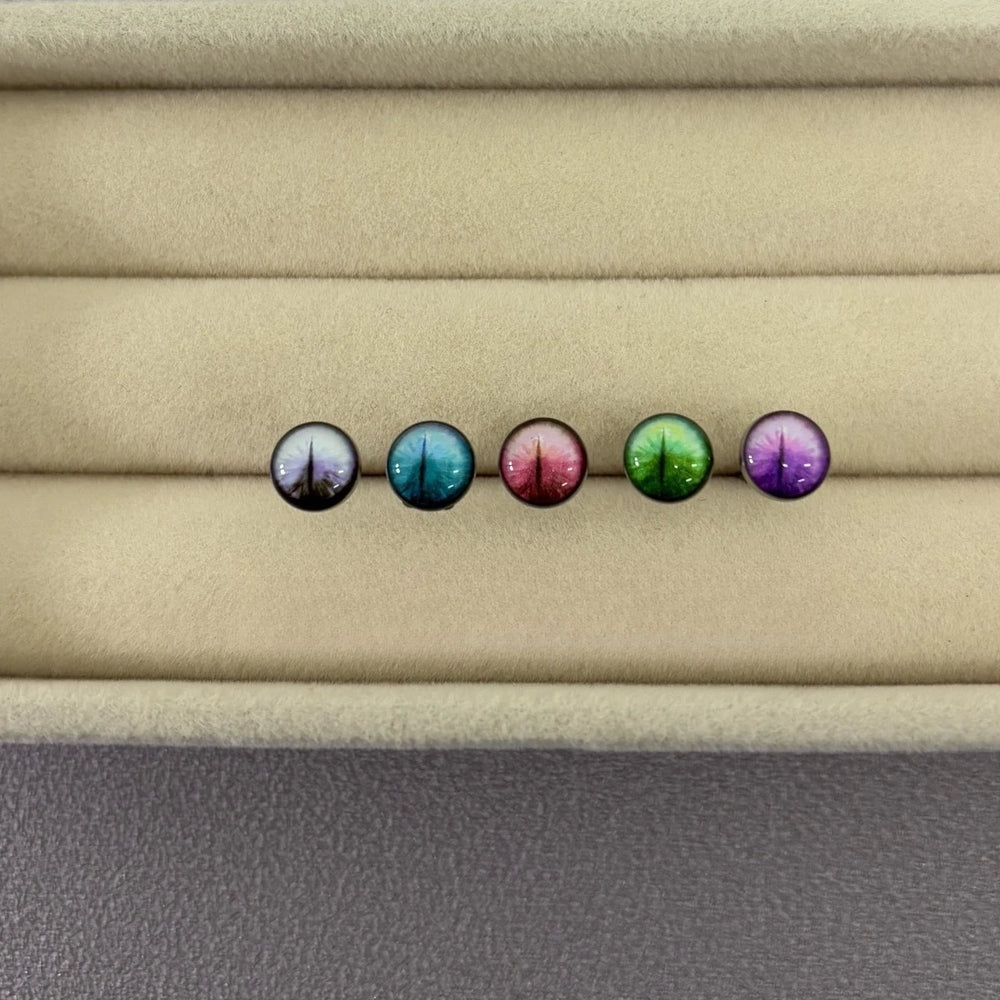 New Trendy Hypoallergenic Stainless Steel Colorful Eye Tongue Rings for Women Tongue S close-up view