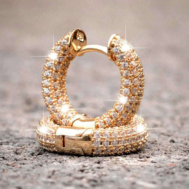 Shiny White Zircon Hoop Earrings | Simple Daily Wear for Women and Men lifestyle view