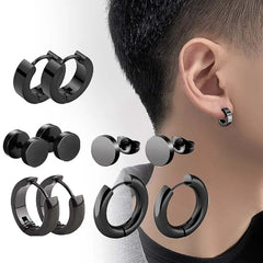 5 Pair Fashion Stainless Steel Black Earrings Set Multiple Styles for Women And Men Hip Hop Piercing