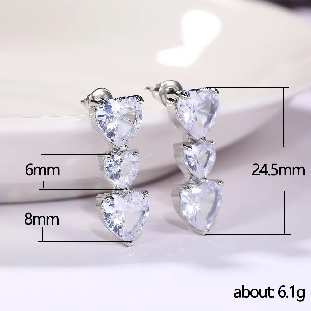 Huitan Heart Earrings for Women | Cubic Zirconia Drop Earrings additional angle