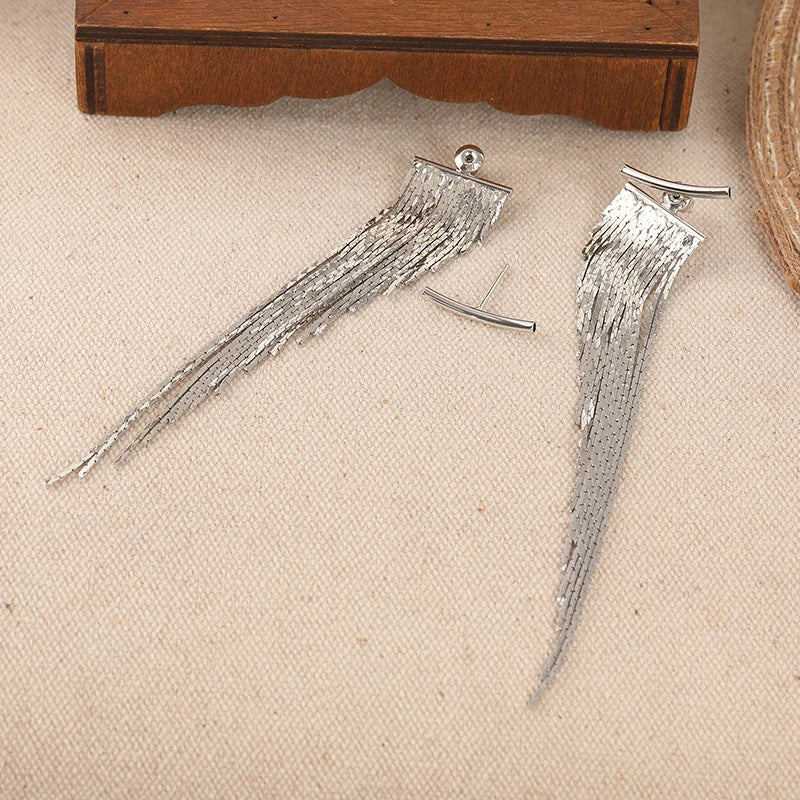 A Pair of Silvery Fashionable Tassel Earrings, Sexy and Elegant Earrings, Perfect A additional angle