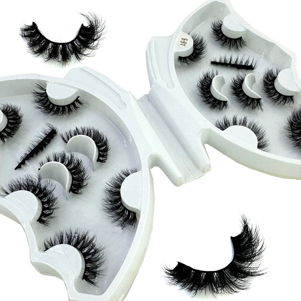 5-8 Pairs Natural Russian Striped Mink Lashes | 3D Volume Wavy False Eyelash Extension close-up view