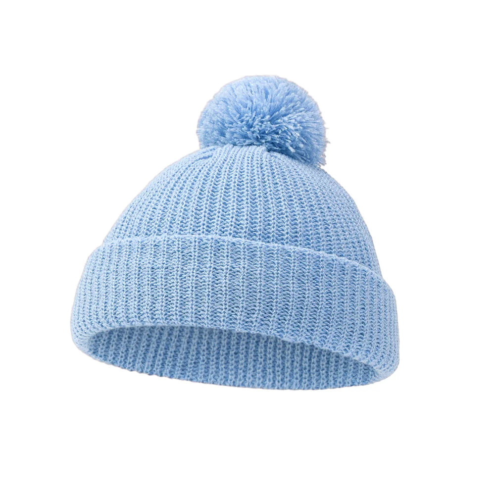 Solid Pom Knitted Baby Beanie | Newborn Infant Winter Hat detail view