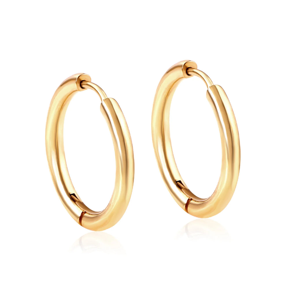LUXUSTEEL Men's Simple Hoops Earrings Black Color Stainless Steel Clip Earring for Men W detail view