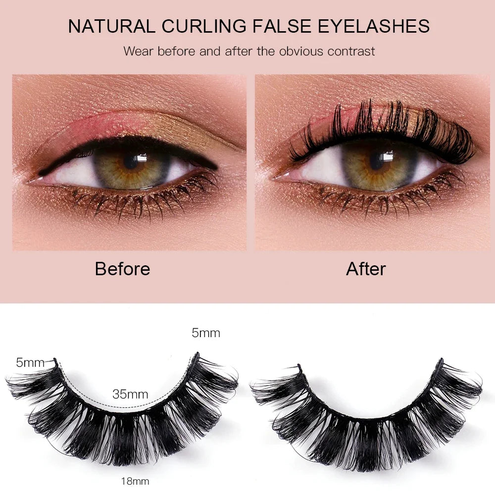 4 Pairs Lashes D Curl Russian Lashes 3D Mink Eyelashes Reusable Fluffy Russian Strip Lashes eyelashes extensions