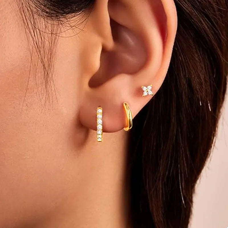 3Pcs Crystal Tragus Stud Earring Set Flower Cartilage Huggie Earring Bulk Helix Jewelr close-up view
