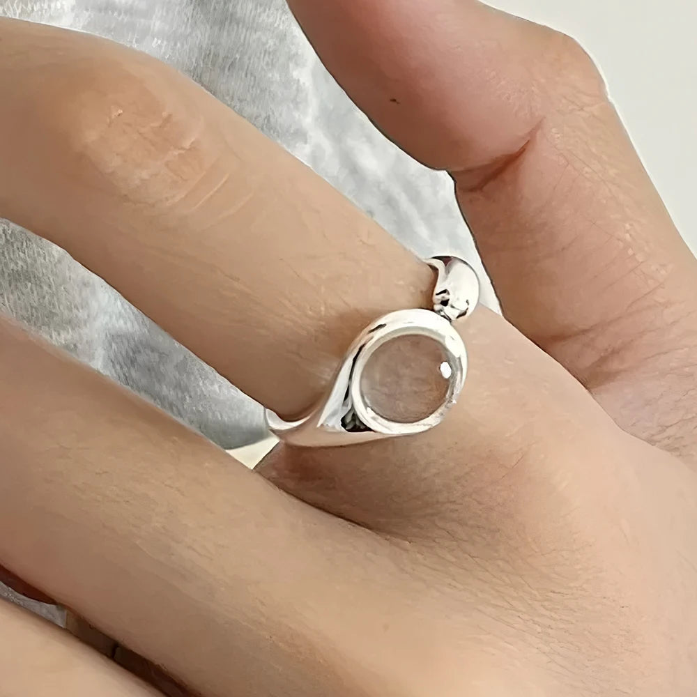 PANJBJ 925 Sterling Silver Frosting Geometry Ring for Women Wide Texture Versatile Ha lifestyle view
