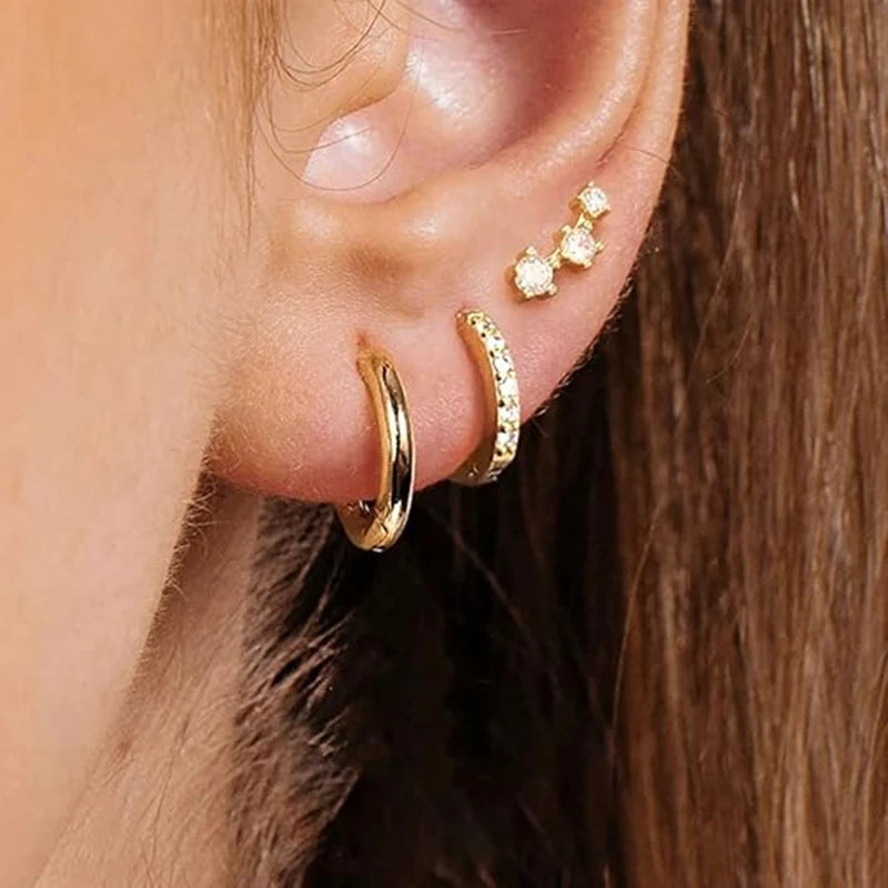 3Pcs Double Crystal Tragus Earring Floral Set Cartilage Helix Stud Earrings Bulk Lobe alternate view