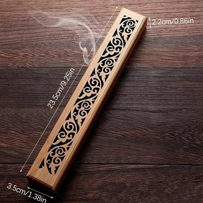 Natural Bamboo Incense Burner Holder with Storage Box | Aromatherapy Incense Tool close-up view