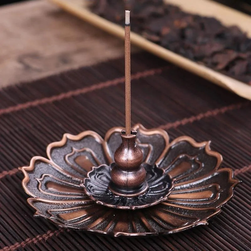 Lotus Incense Burner | Metal Lotus Ash Catcher for Stick and Cone Incense detail view