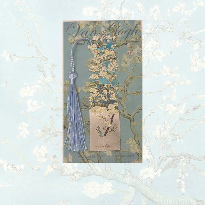 Floral Painting Hollow Metal Bookmark - Aesthetic Book Page Clip, Student Reading Mark A detail view