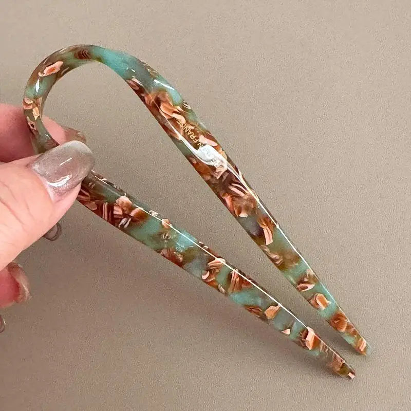 U-Shaped Hair Sticks Acetate Acrylic Hair Fork Hair Clips Fashion Bow Hairpin Geometr alternate view
