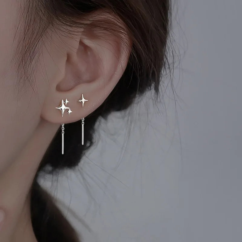 Ventfille 925 Sterling Silver Star Earring for Women Girl Simple Tassels Chain Fashion Office Jewelr