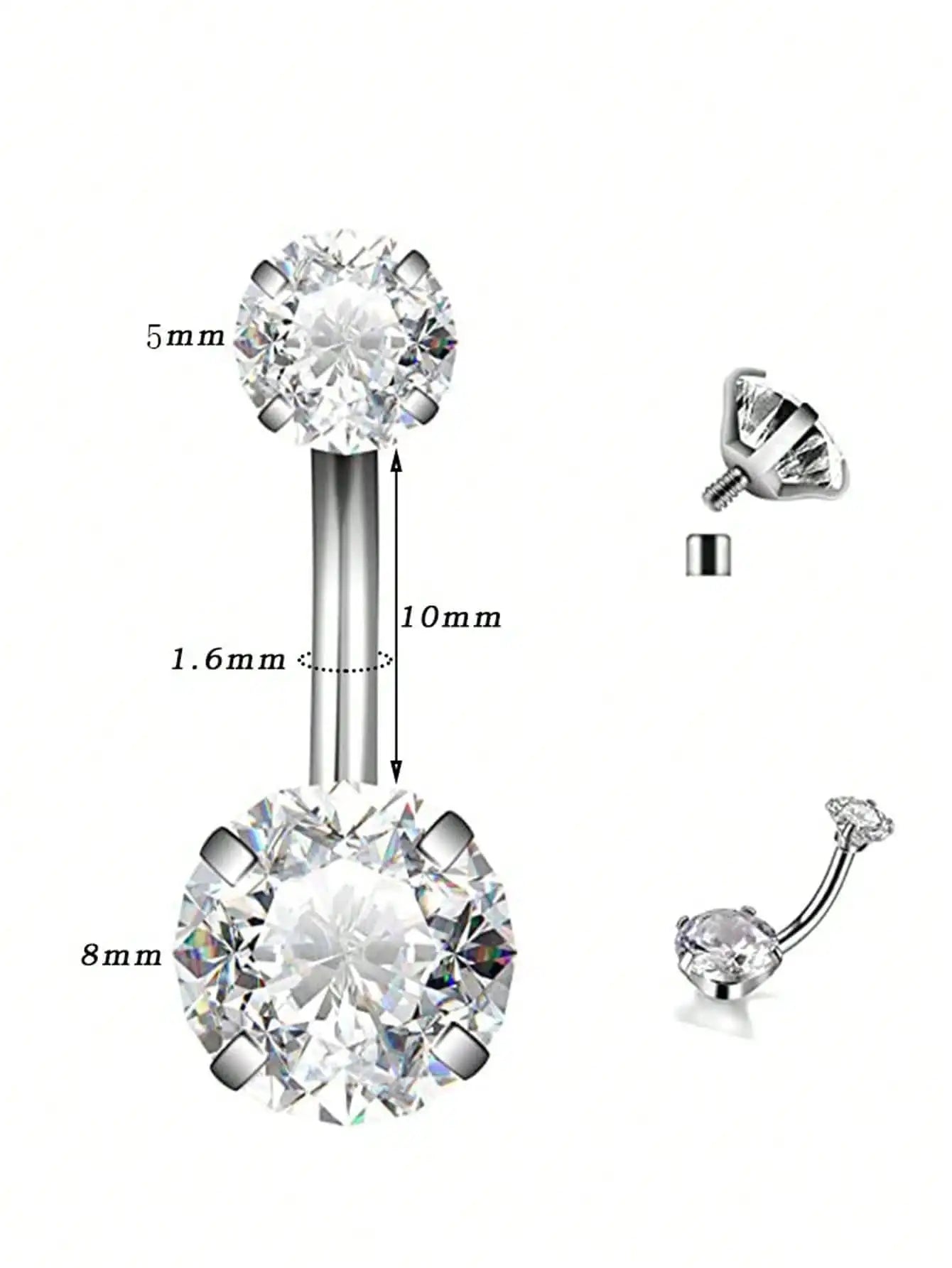 Silver Round 4-Prong Cubic Zirconia Navel Ring, 5*8mm CZ Inlaid Belly Piercing Jewelr lifestyle view