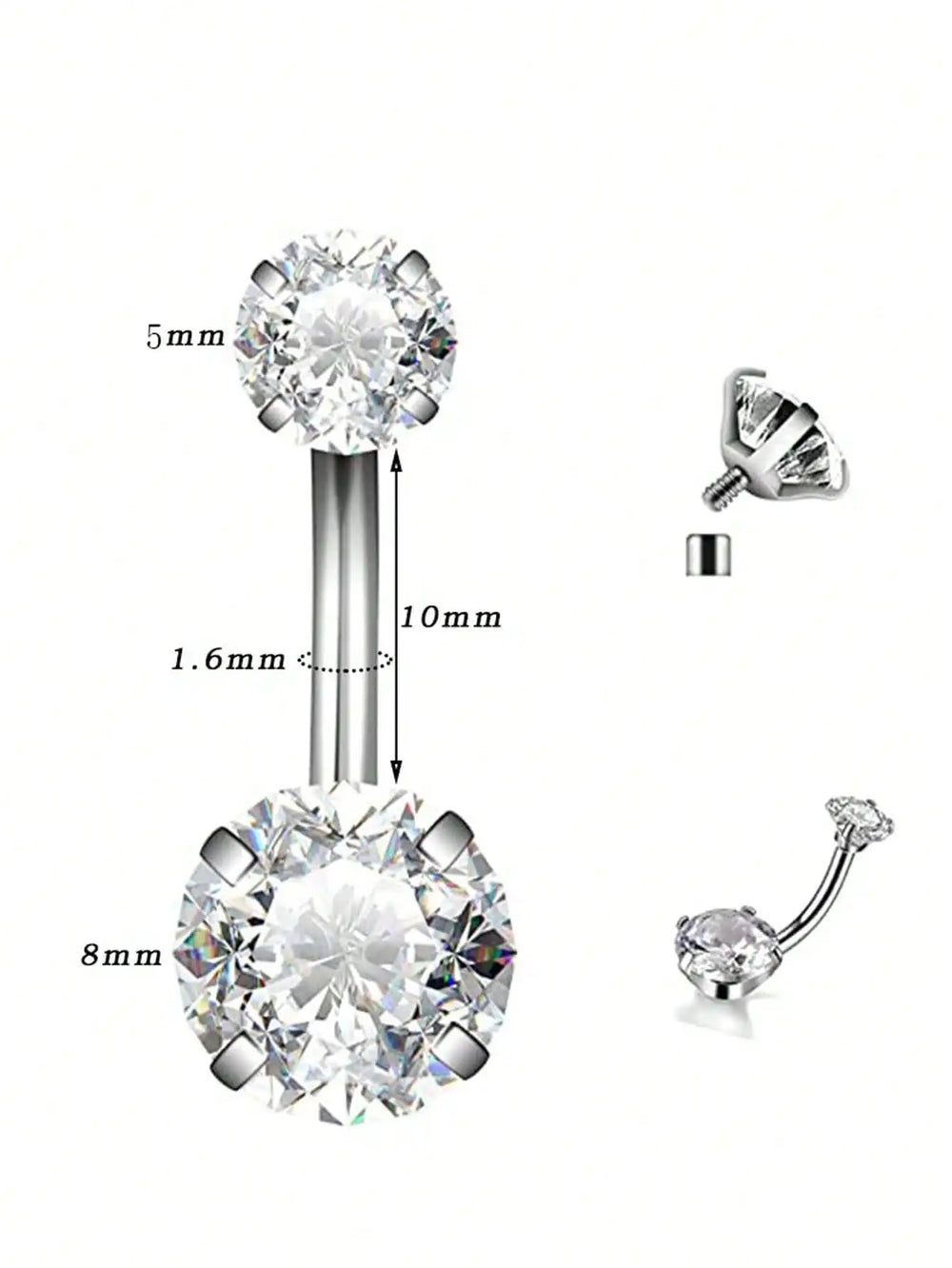 Silver Round 4-Prong Cubic Zirconia Navel Ring, 5*8mm CZ Inlaid Belly Piercing Jewelr lifestyle view