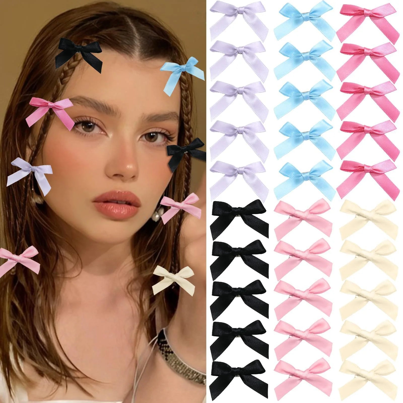 10pcs 4cm Cute Ribbon Bow Hair Clips Girls Korean Style Bowknot Mini Clip Hairpin Bar alternate view