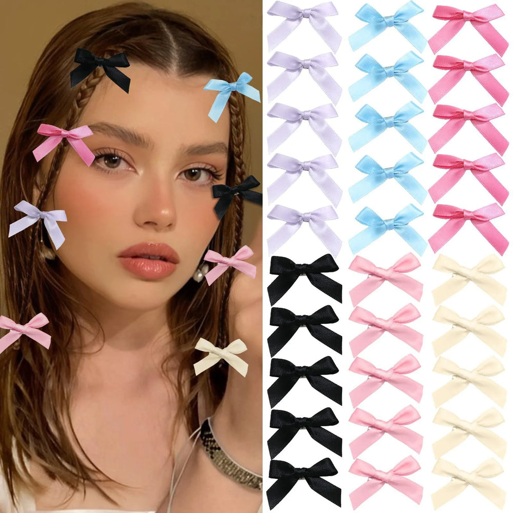 10pcs 4cm Cute Ribbon Bow Hair Clips Girls Korean Style Bowknot Mini Clip Hairpin Bar alternate view
