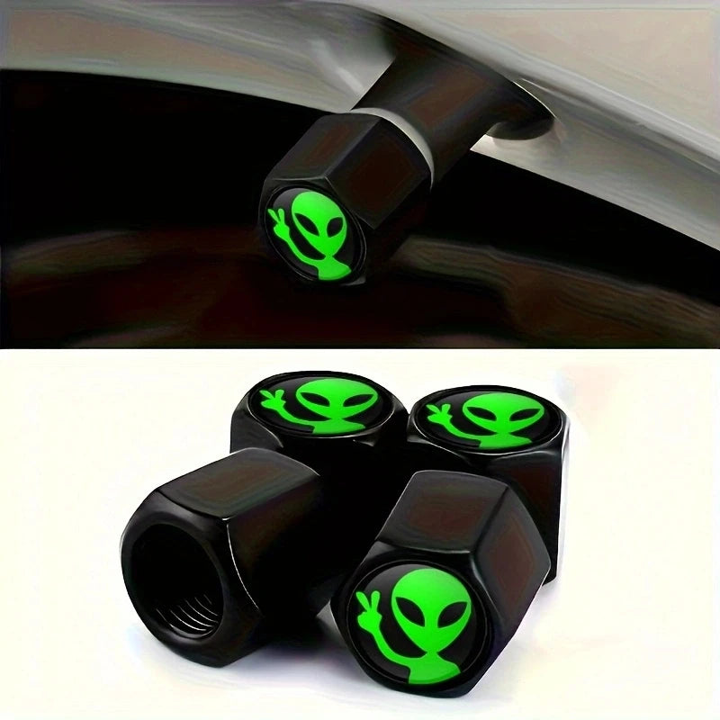4pcs Alien Car Wheel Tire Valve Cap Stem Air Cover Car Styling Truck Car Motorbike Bike Accessorie