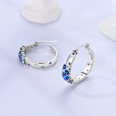 Original 925 Sterling Silver Blue Zirconium Butterfly Earrings Colored Hoop Earrings W close-up view