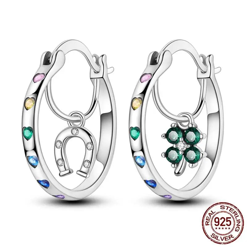 Luminous Shell Women Earrings Original 925 Sterling Silver Pave CZ Star Moon Hoop Earrings Engagement Wedding Jewelry