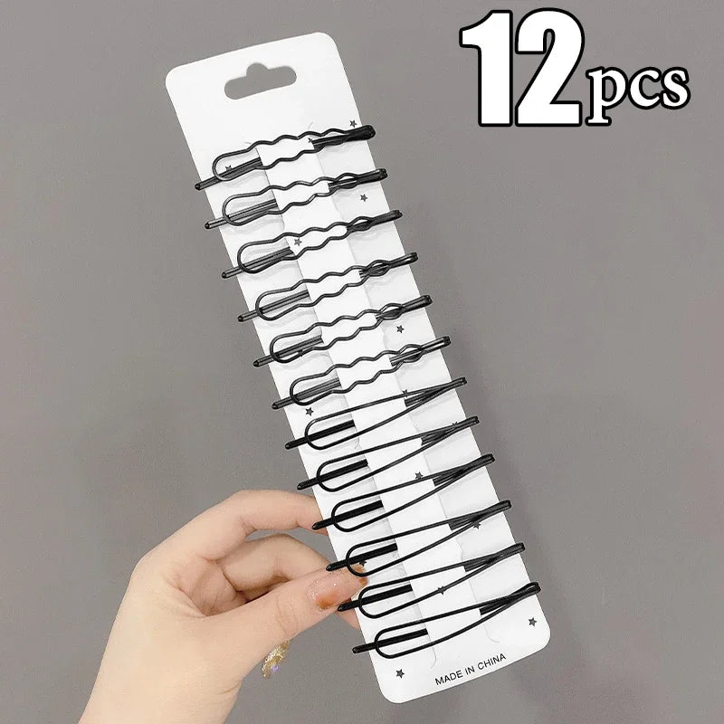 3/12Pcs Black Hair Clips Bobby Pins Wavy Hairpins Metal Barrettes Invisible Wave Hairgri detail view