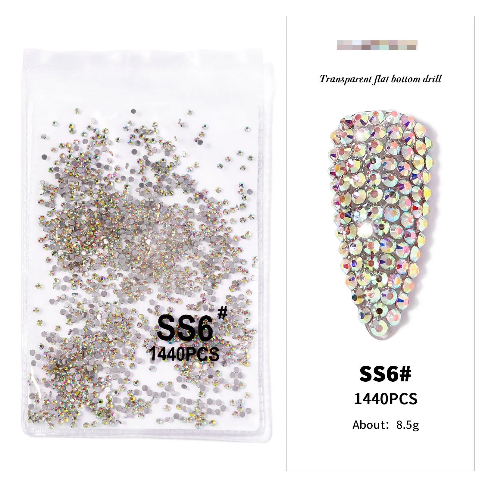 AB/Clear 1 Bag Nail Rhinestones Sizes SS3-SS12 1440 pcs Nail Art Decoration Flatbac additional angle