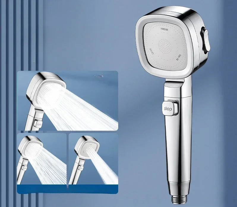 High Pressure Shower Head Water Saving 3 Modes Shower Heads Adjustable One-Key Stop close-up view