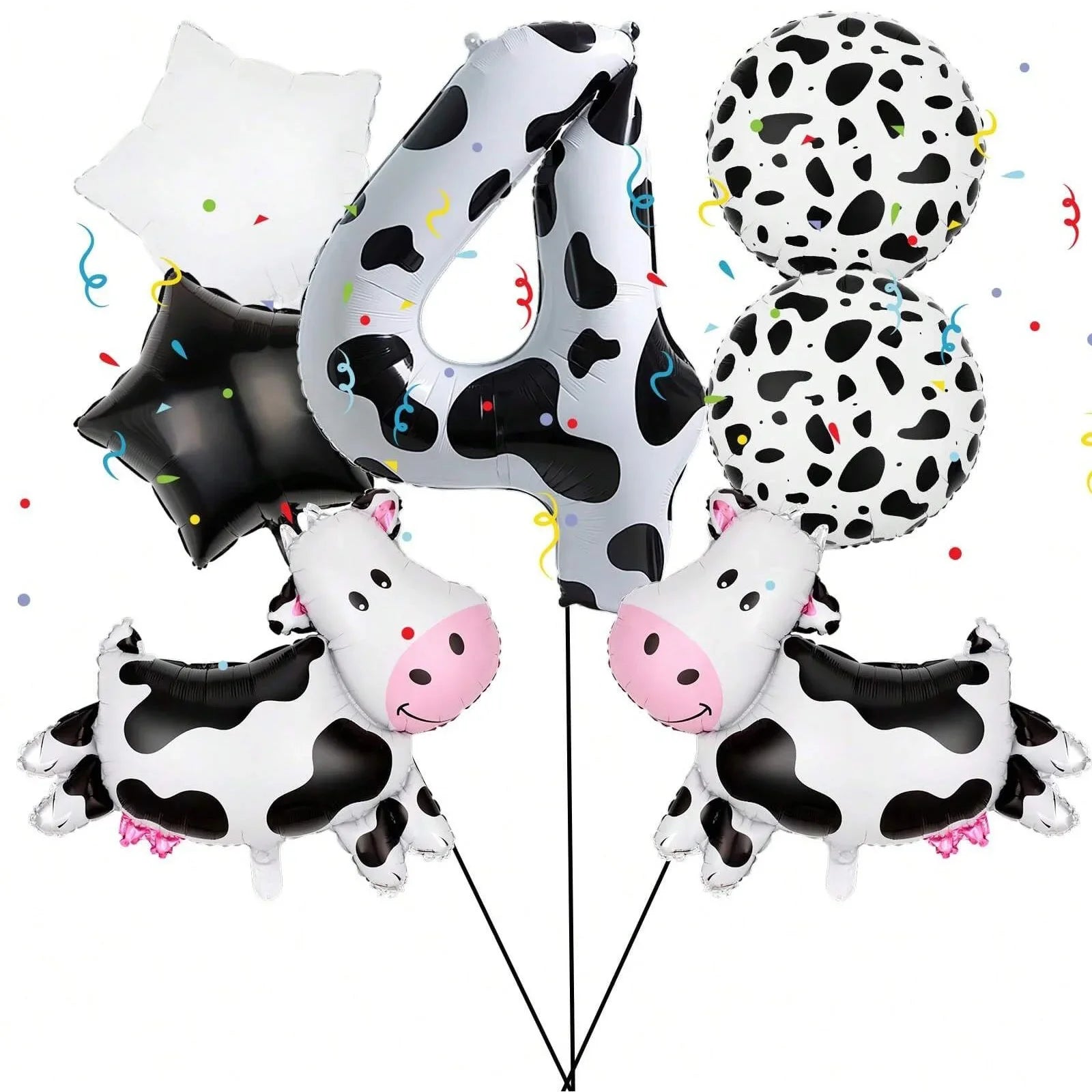7pcs Big Cow Balloon Set 40 inch Black White Number 0-9 Foil Balloons | Farm Animal Bi close-up view